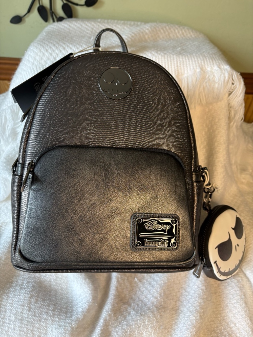 Loungefly Metallic Black Jack Skellington Mini Backpack W/Coin Purse